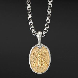 COPY - Engraved Bee Necklace Chain Mens 925 Sterling Silver Titanium FREE FAST …